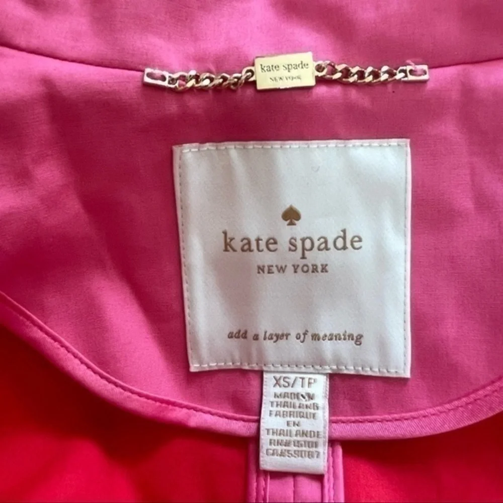 Kate Spade Women's Hooded Trench Coat Jacket, Zip/Snap Drawstring w Bow, Pink